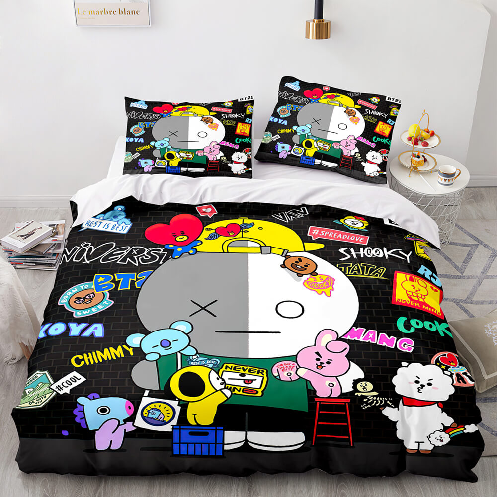Juego de cama con edredón y funda de edredón con dibujos animados BT21 BTS Butter