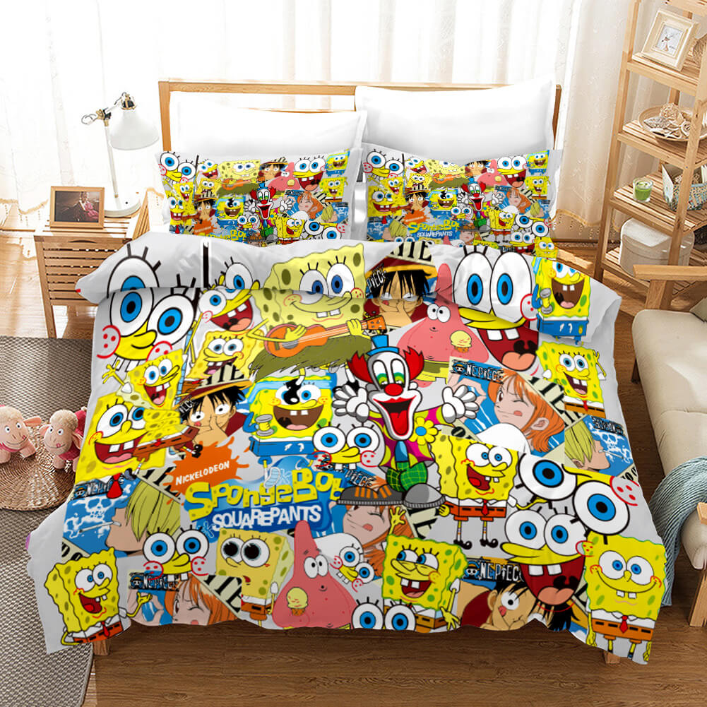 Juego de cama con dibujos animados de Bob Esponja, funda de edredón sin relleno