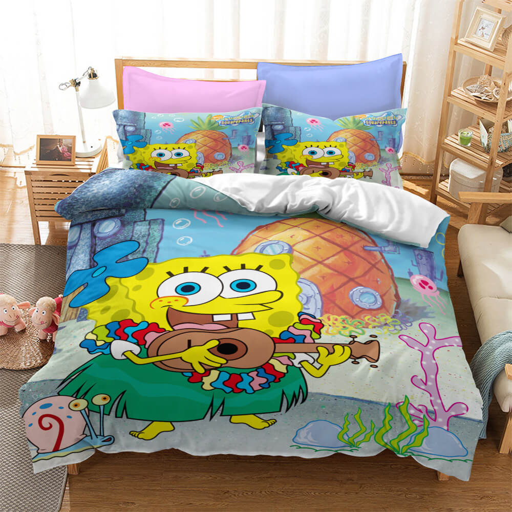 Juego de cama con dibujos animados de Bob Esponja, funda de edredón sin relleno