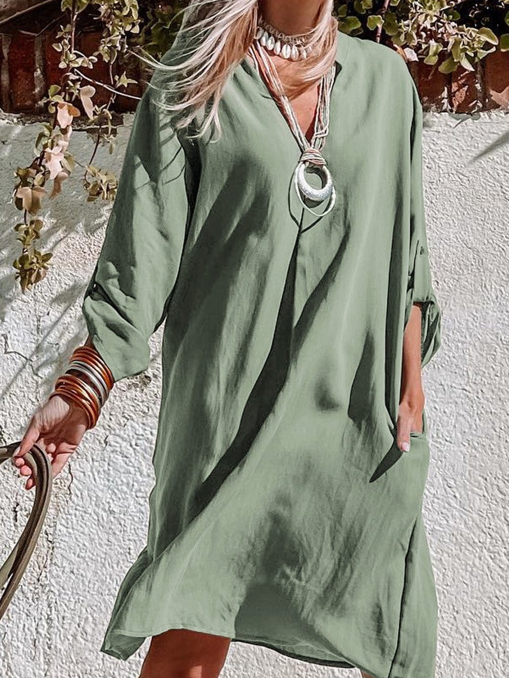 Solid Color V Neck Shirt for Women