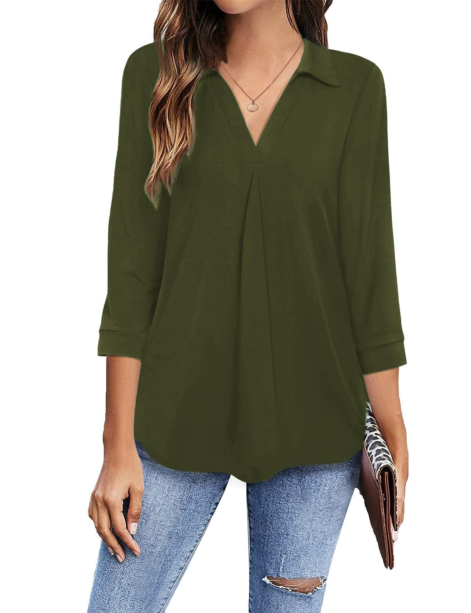Solid Color V Neck Shirt for Women