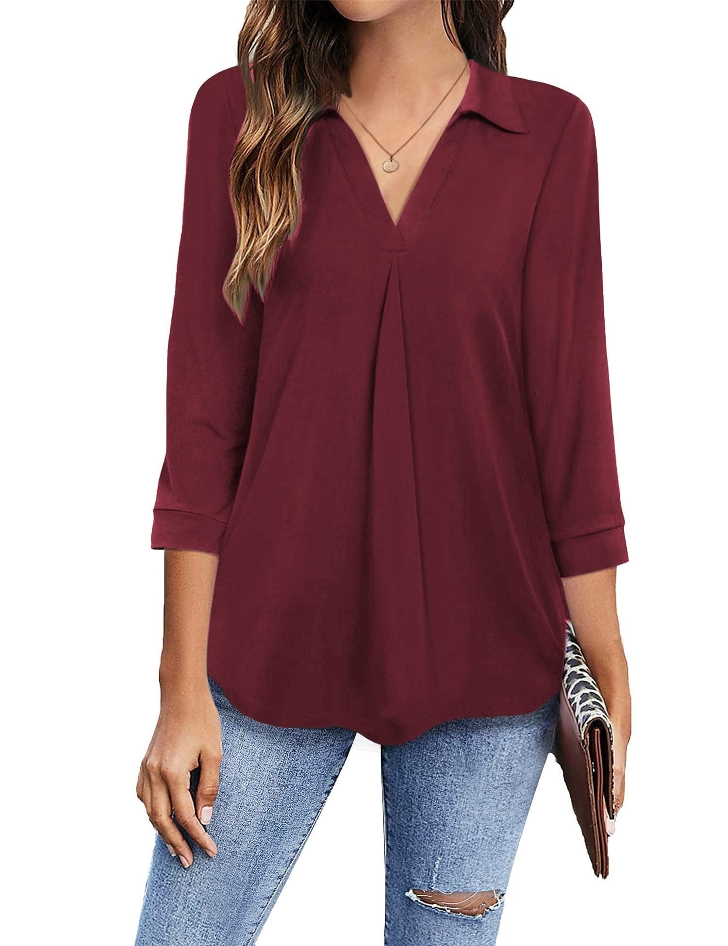 Solid Color V Neck Shirt for Women