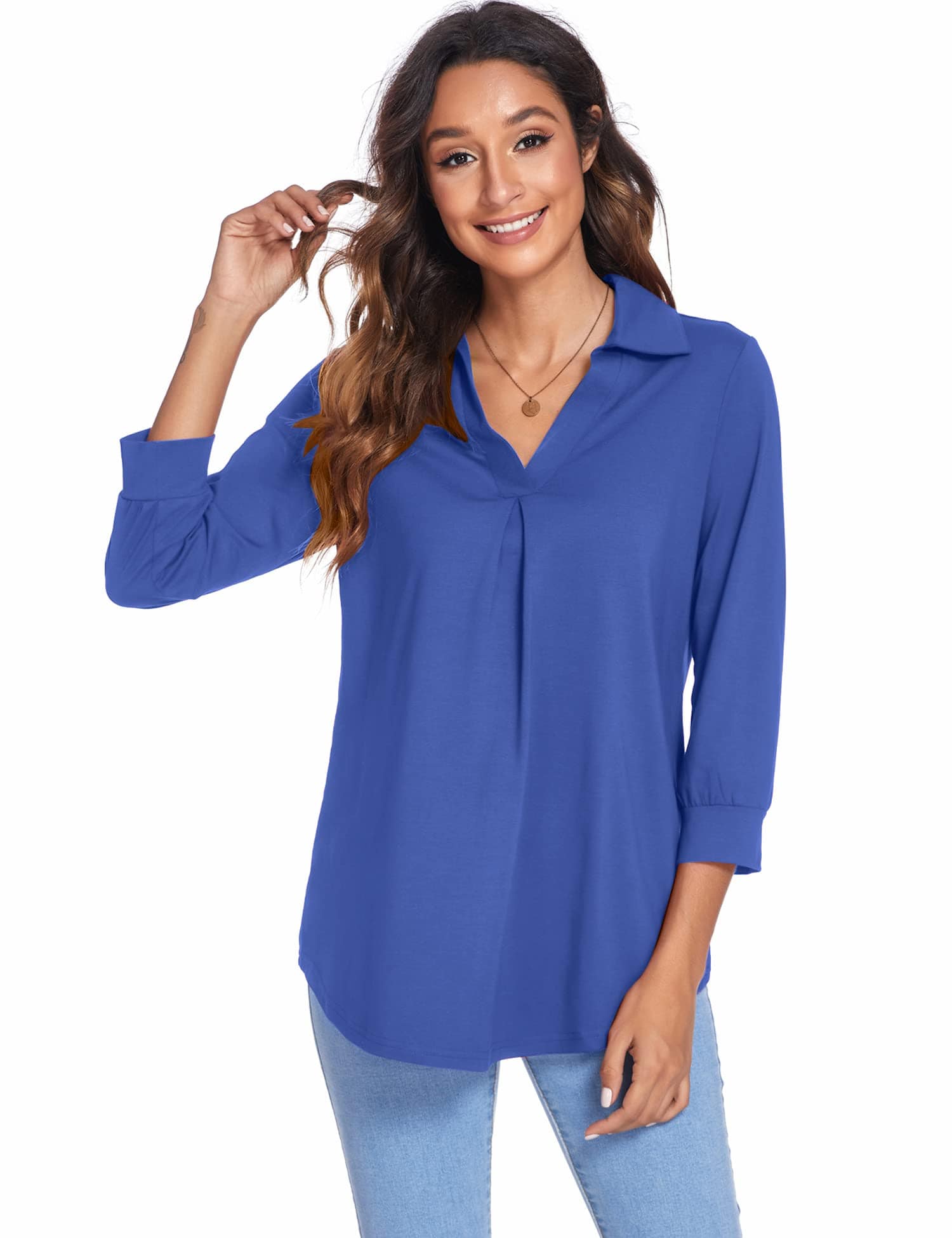 Solid Color V Neck Shirt for Women