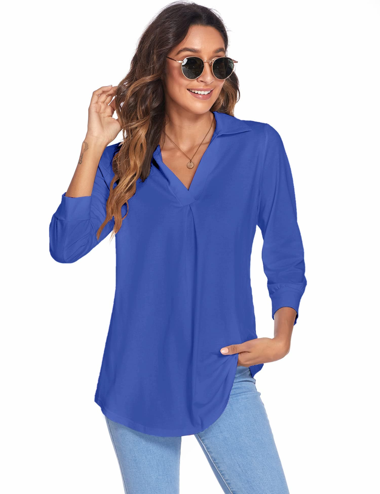 Solid Color V Neck Shirt for Women