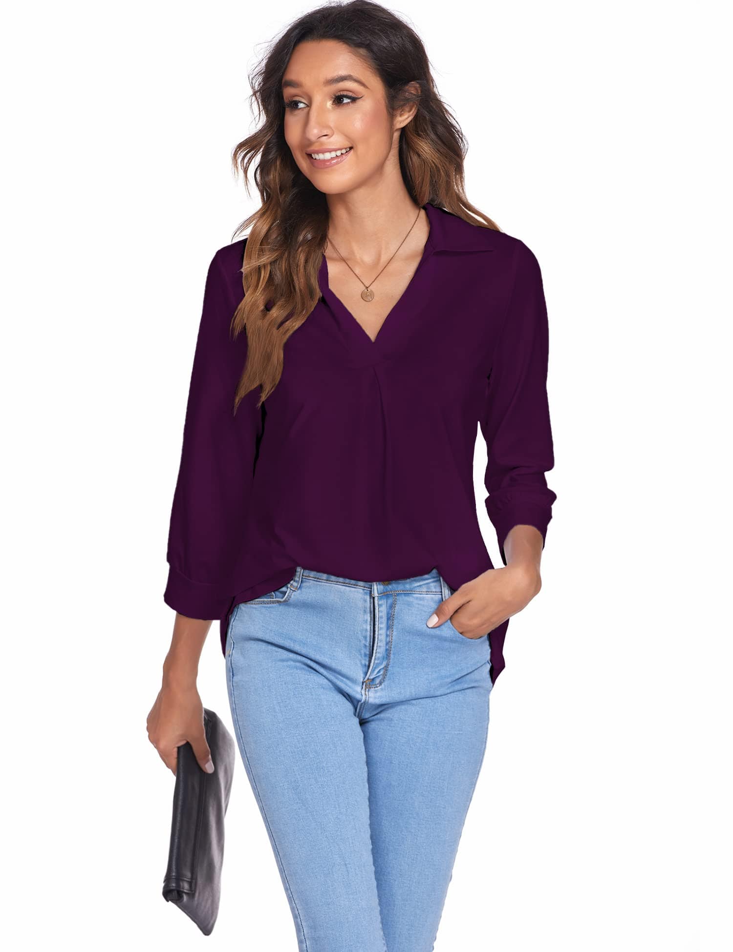 Solid Color V Neck Shirt for Women
