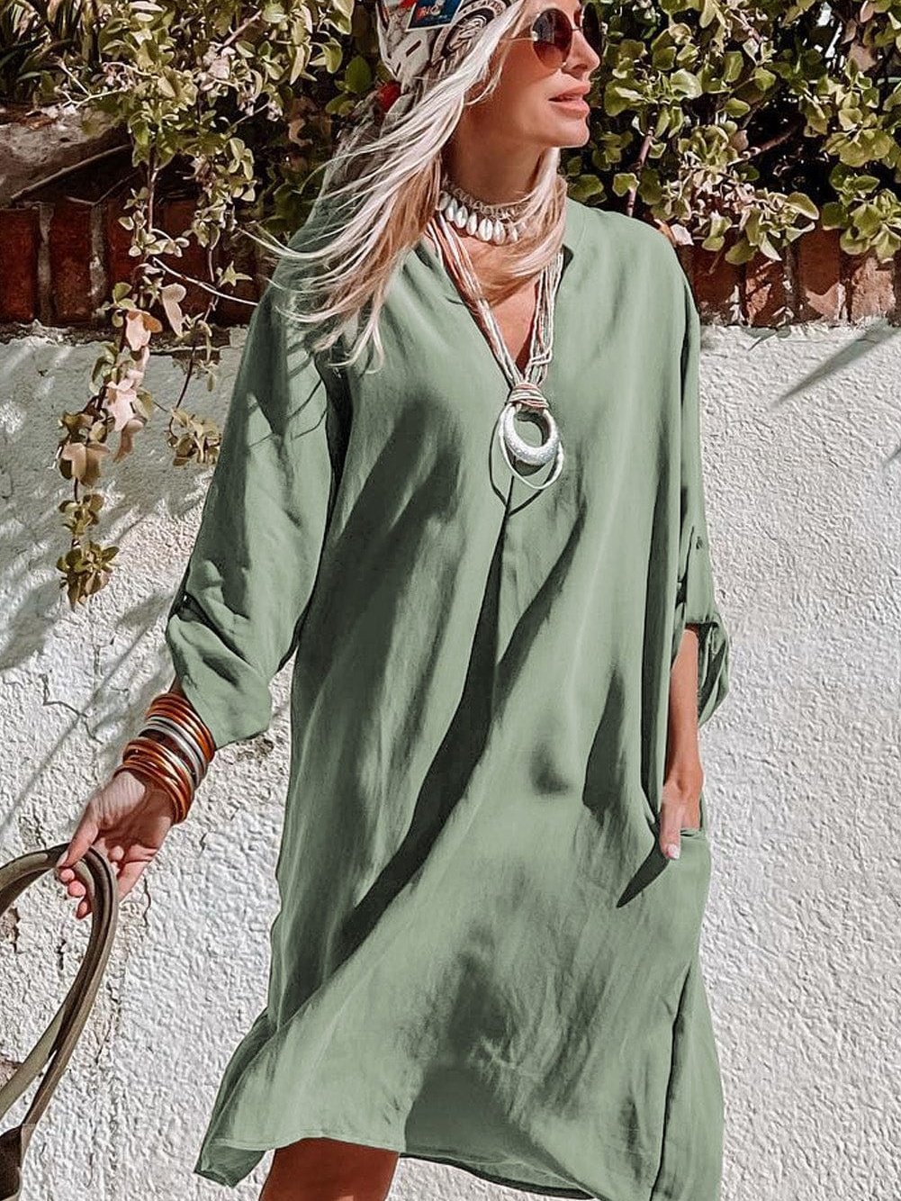 Solid Color V Neck Shirt for Women