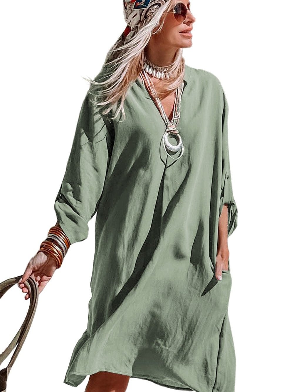 Solid Color V Neck Shirt for Women