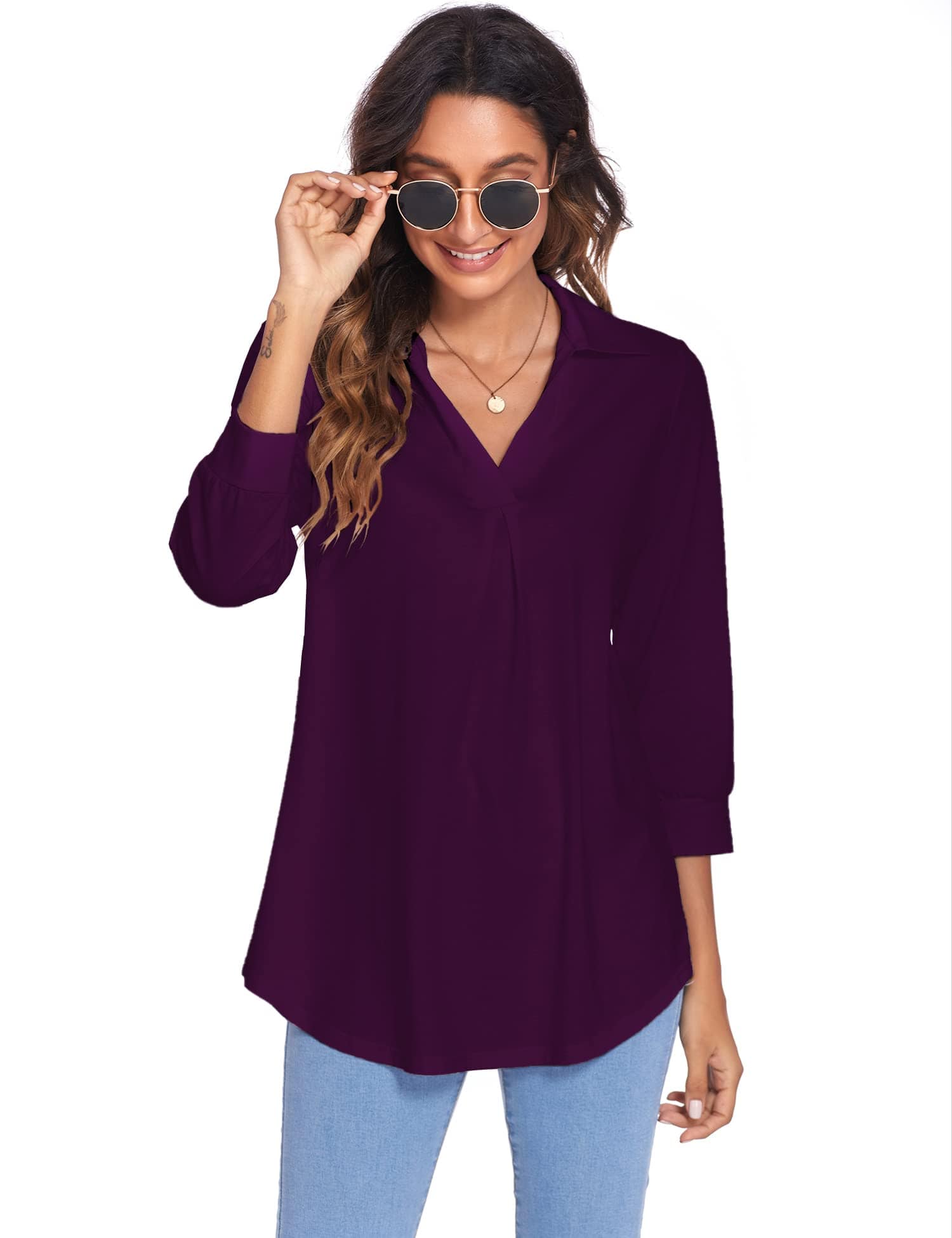 Solid Color V Neck Shirt for Women
