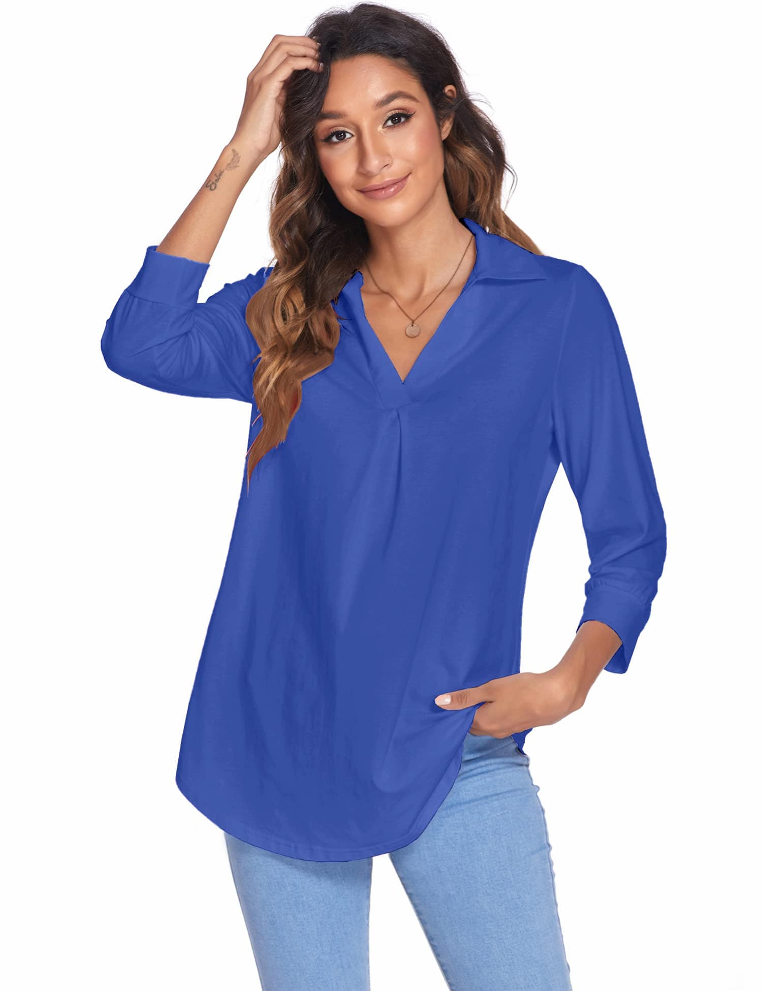 Solid Color V Neck Shirt for Women