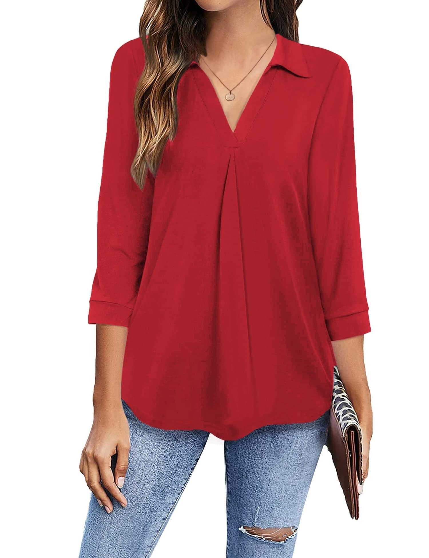 Solid Color V Neck Shirt for Women