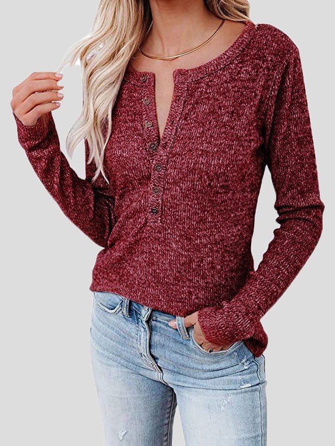 Round Neck Henley Top