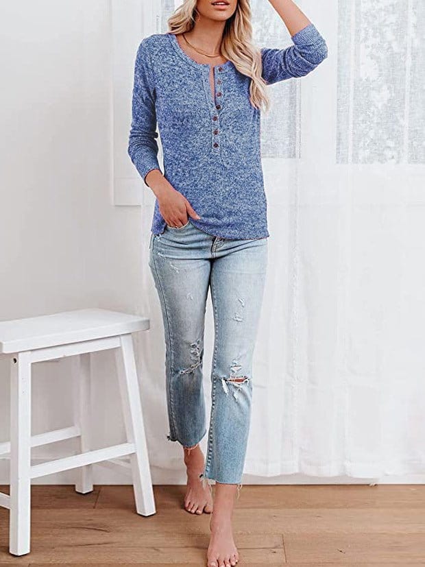 Round Neck Henley Top