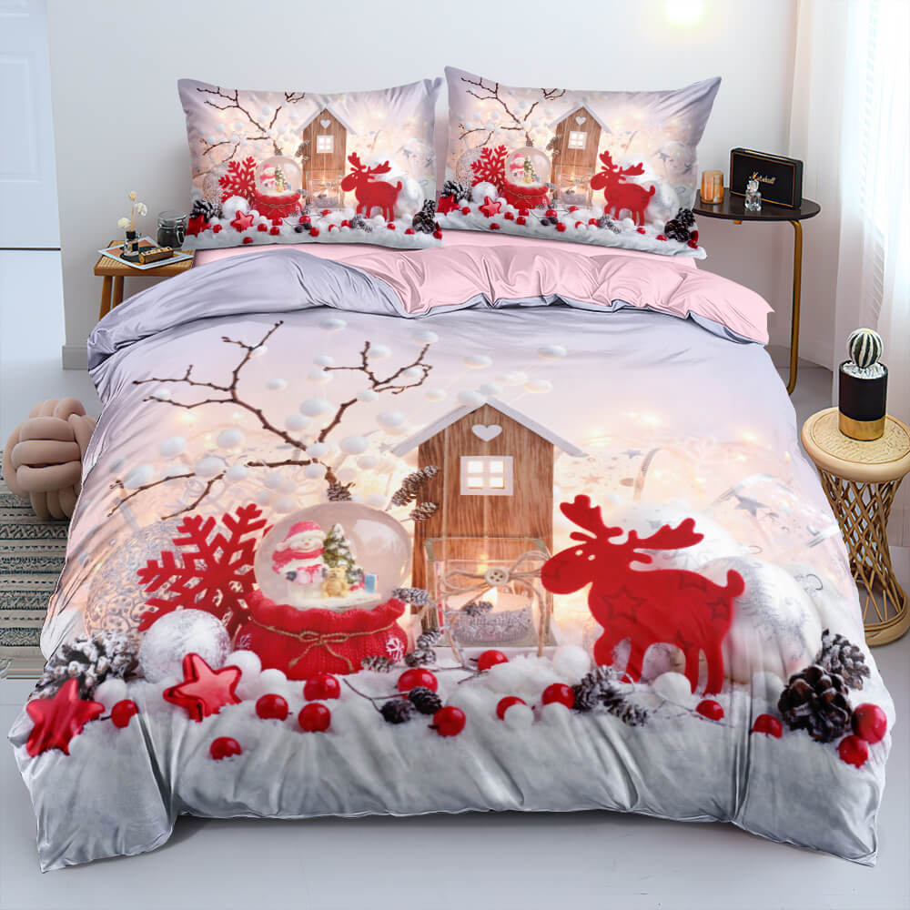 Christmas Bedding Set Duvet Cover Pillowcases Quilt Bed Linen Textiles