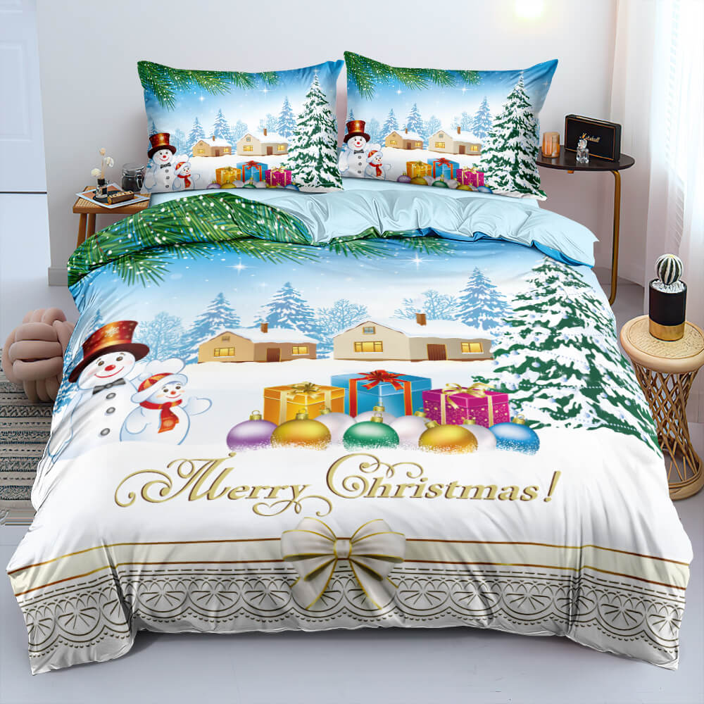 Christmas Bedding Set Duvet Cover Pillowcases Quilt Bed Linen Textiles