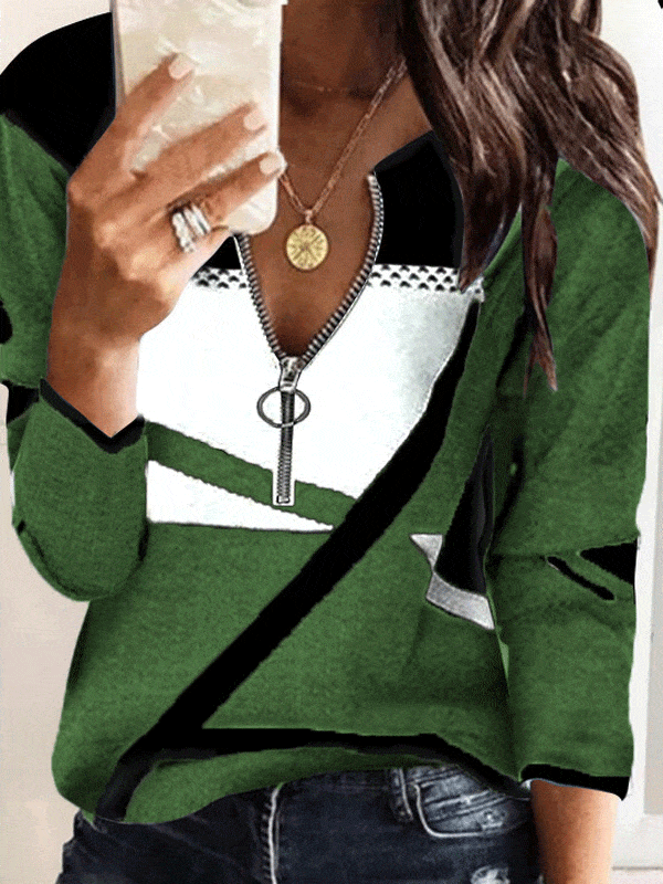 Geometric Pattern V-Neck Top