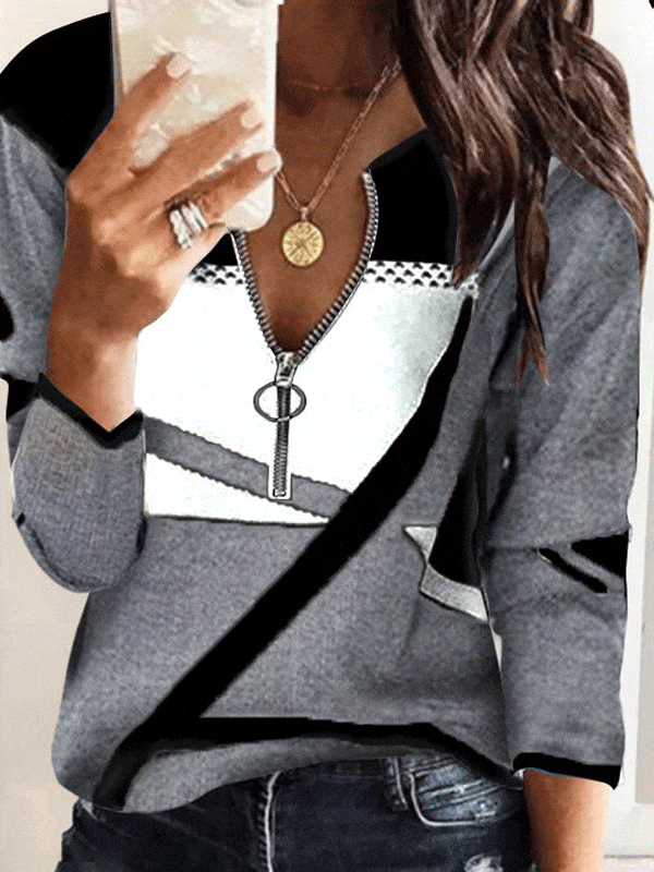 Geometric Pattern V-Neck Top