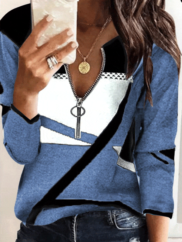 Geometric Pattern V-Neck Top