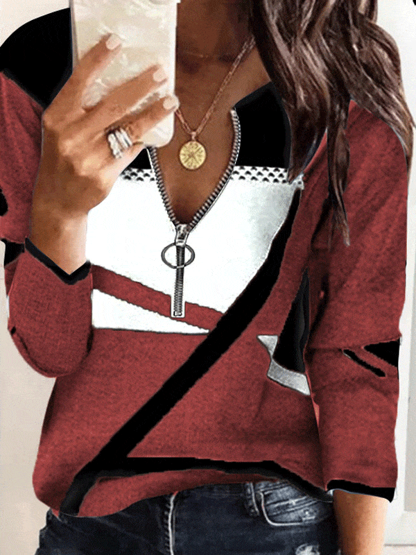 Geometric Pattern V-Neck Top