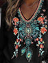 Long Sleeve V-Neck Tunic with Floral Embroidery
