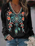 Long Sleeve V-Neck Tunic with Floral Embroidery
