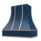 Campana extractora azul marino con frente curvo, correas y botones de latón: anchos disponibles de 30", 36", 42", 48", 54" y 60"
