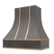 Campana extractora gris teñida con frente curvo, correas y botones de latón: anchos disponibles de 30", 36", 42", 48", 54" y 60"