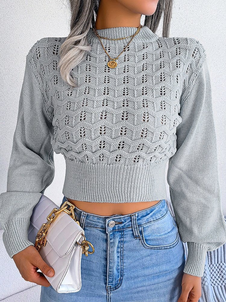 Striped Knit Top with Balloon Sleeves