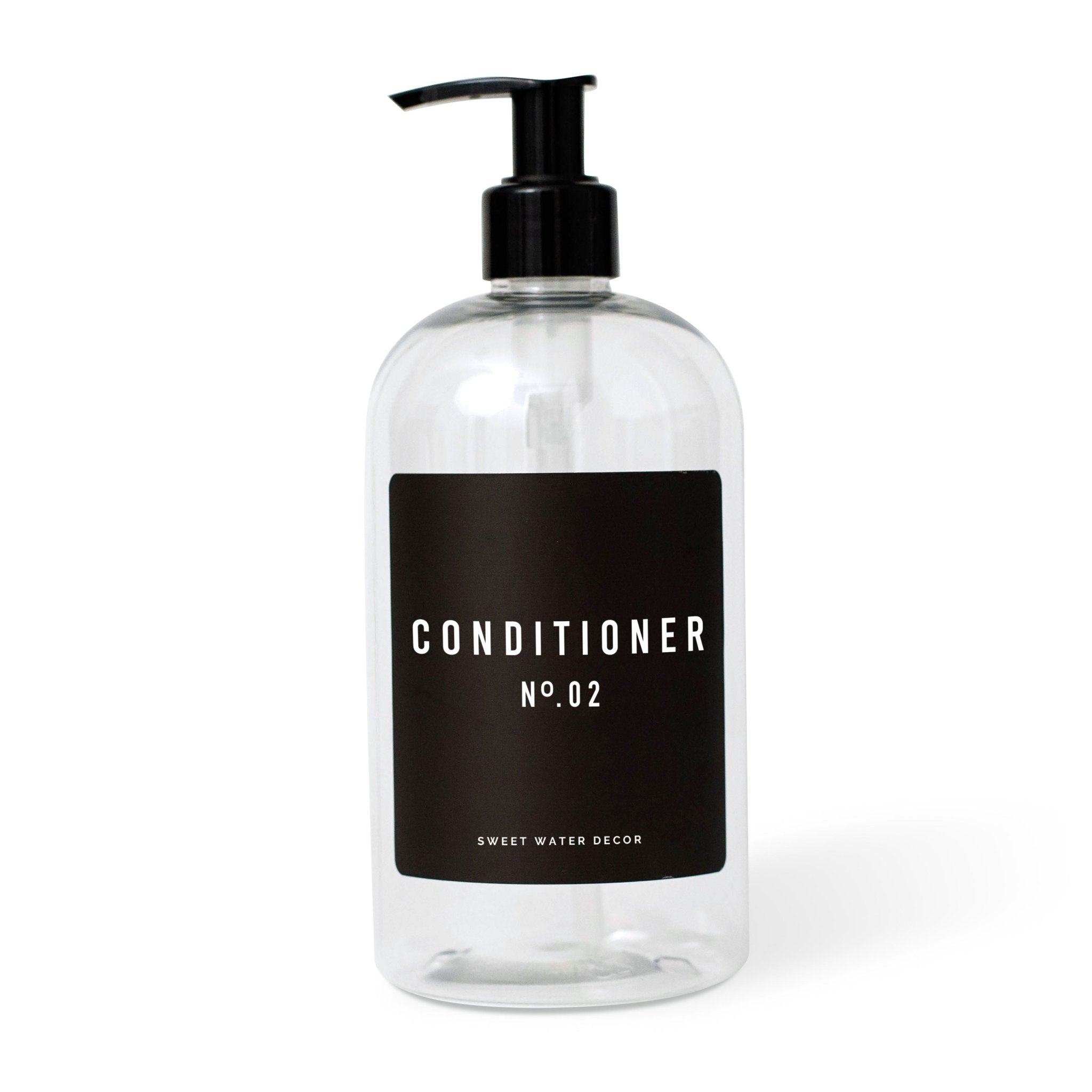 Dispensador de acondicionador de plástico transparente de 16 oz - Etiqueta negra