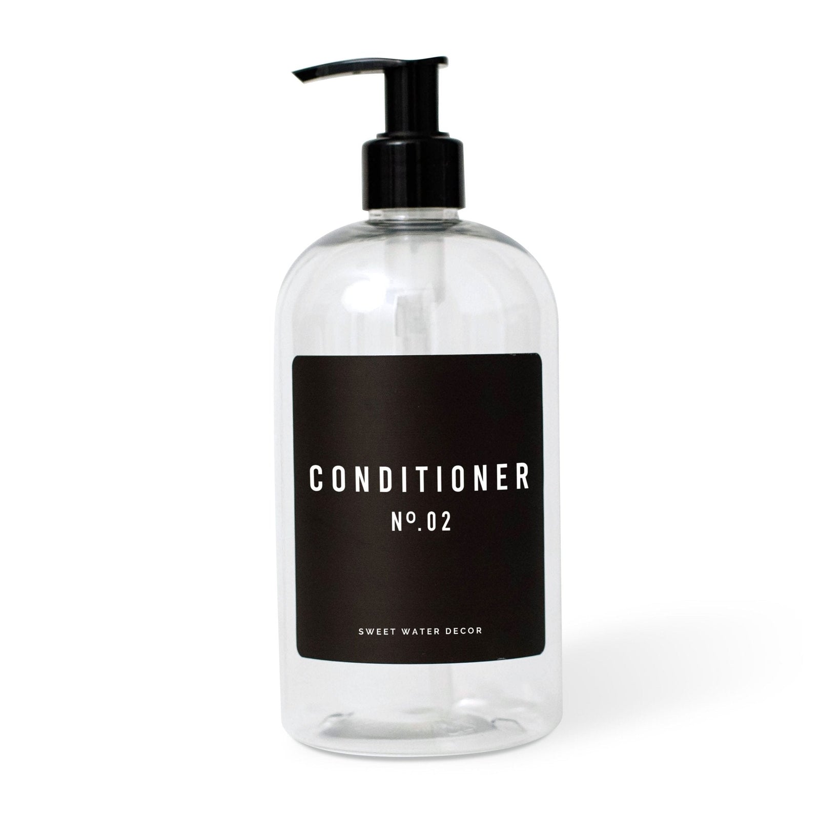 Dispensador de acondicionador de plástico transparente de 16 oz - Etiqueta negra