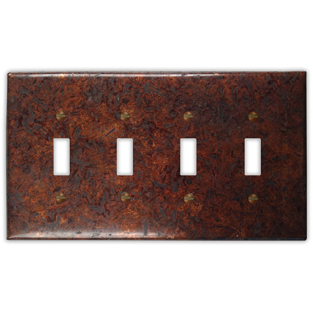 Distressed Dark Copper - 4 Toggle Wallplate