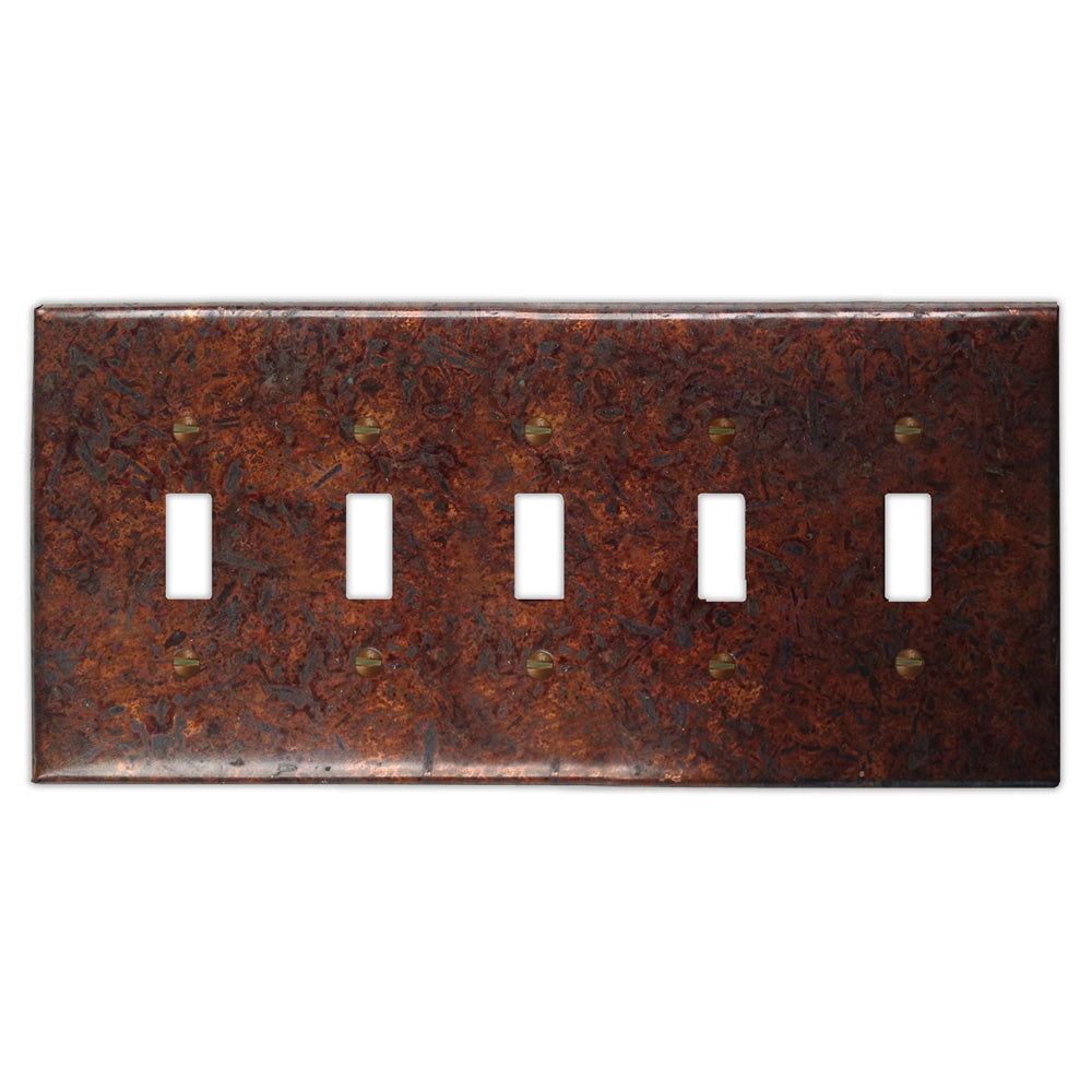 Distressed Dark Copper - 5 Toggle Wallplate