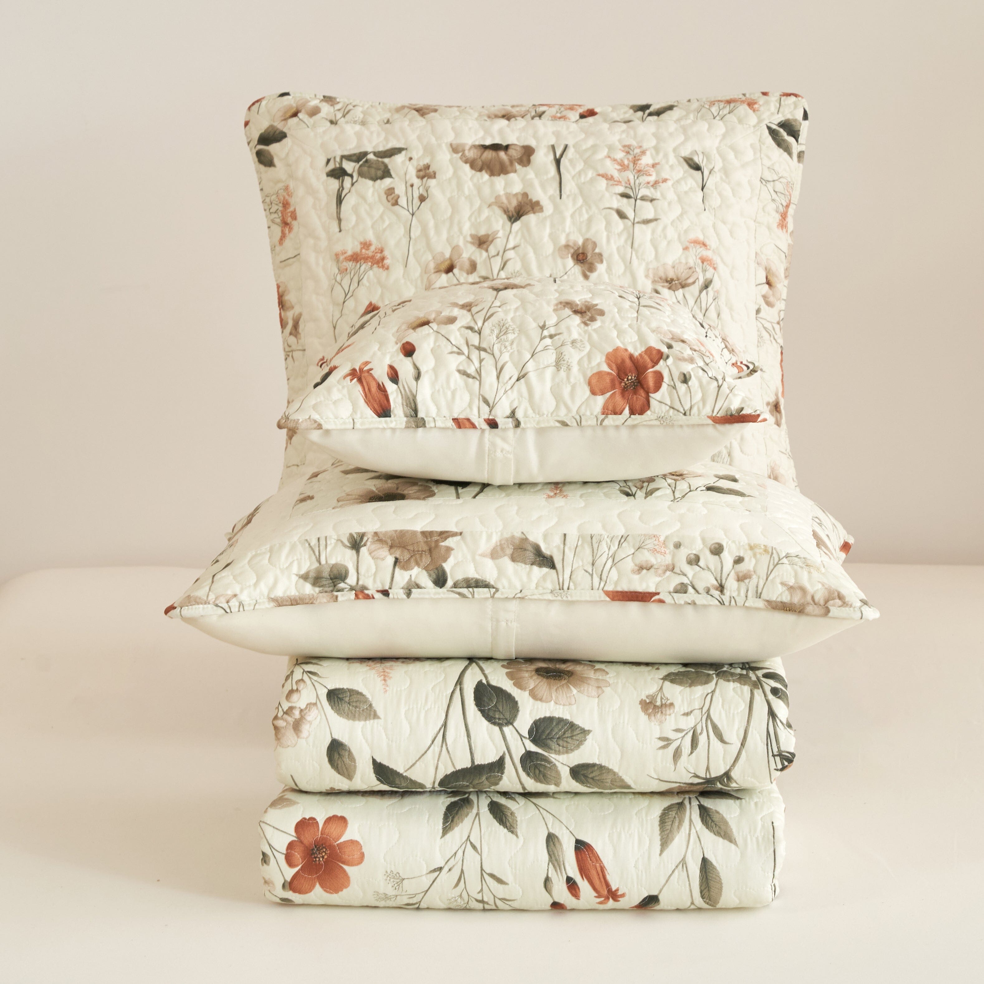 Enchanted Meadow Throw Pillow Covers - Set of 2, Zippered Floral Design in Beige, Rose, and Soft Green, Premium Soft Microfiber, Decorative Throw Pillow Shams 18x18 Inches (18" x 18" Set of 2)