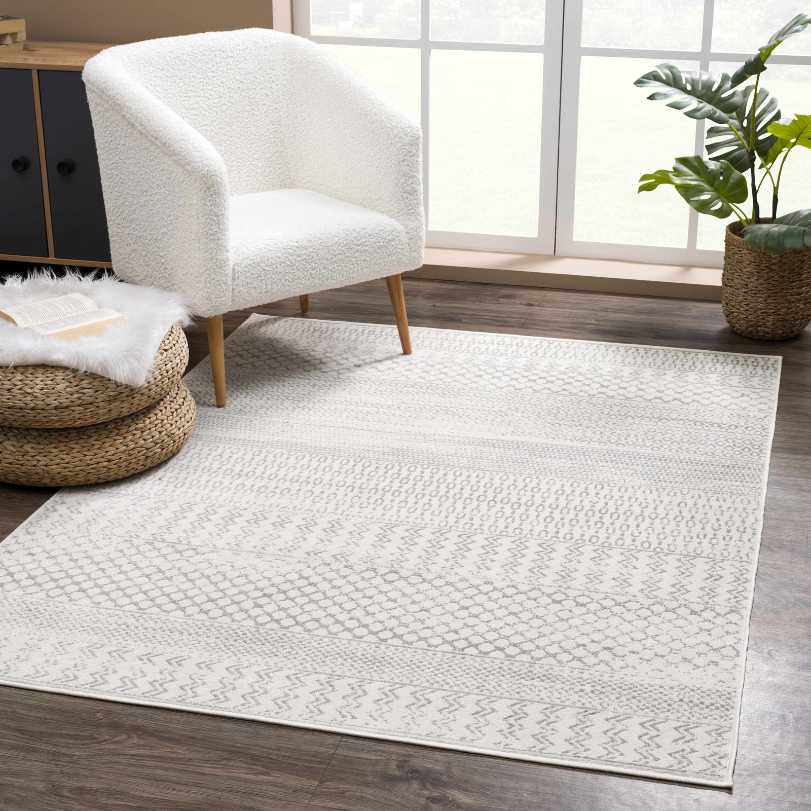 Alfombra azteca Tigri en color marfil y gris 2318 - Oferta