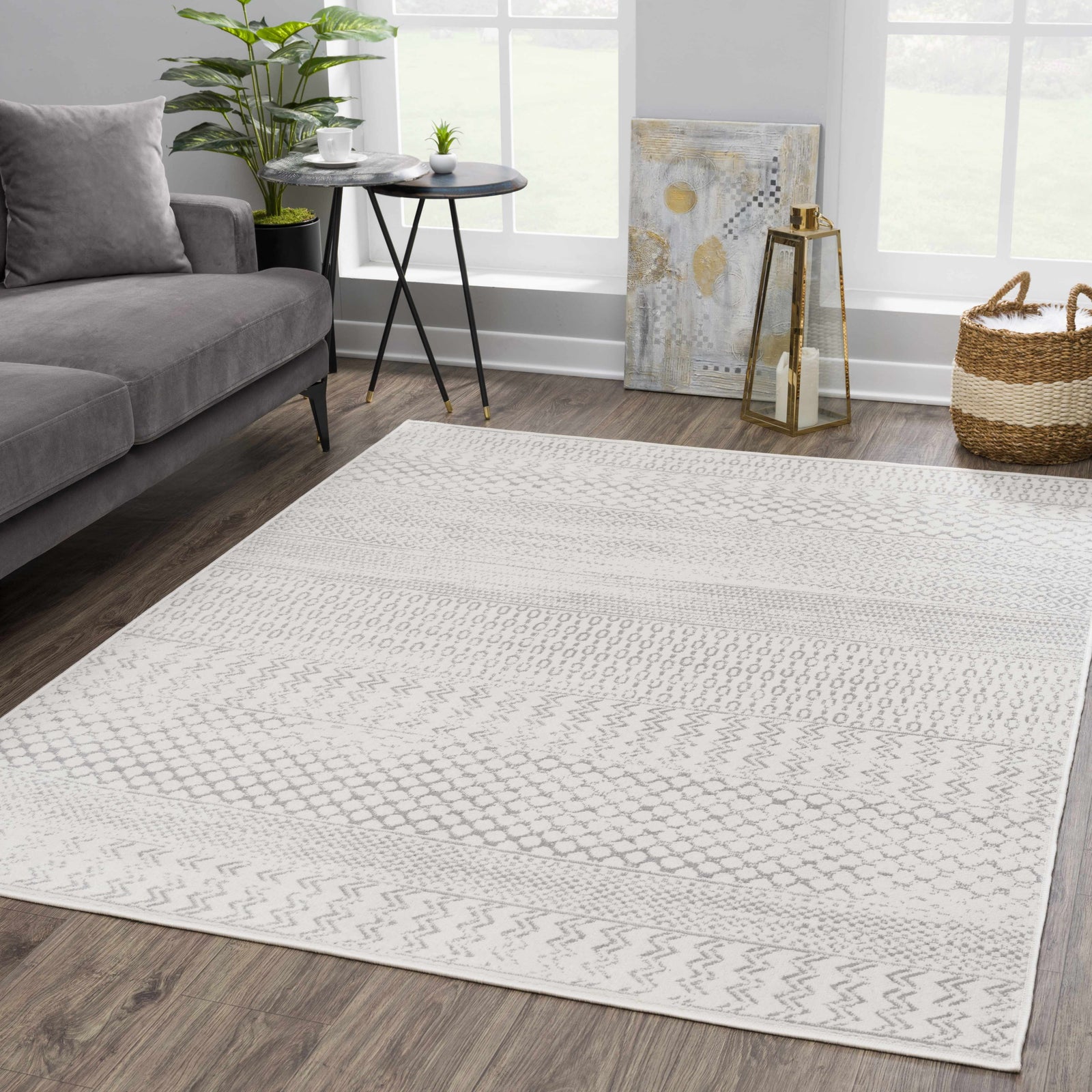 Alfombra azteca Tigri en color marfil y gris 2318 - Oferta