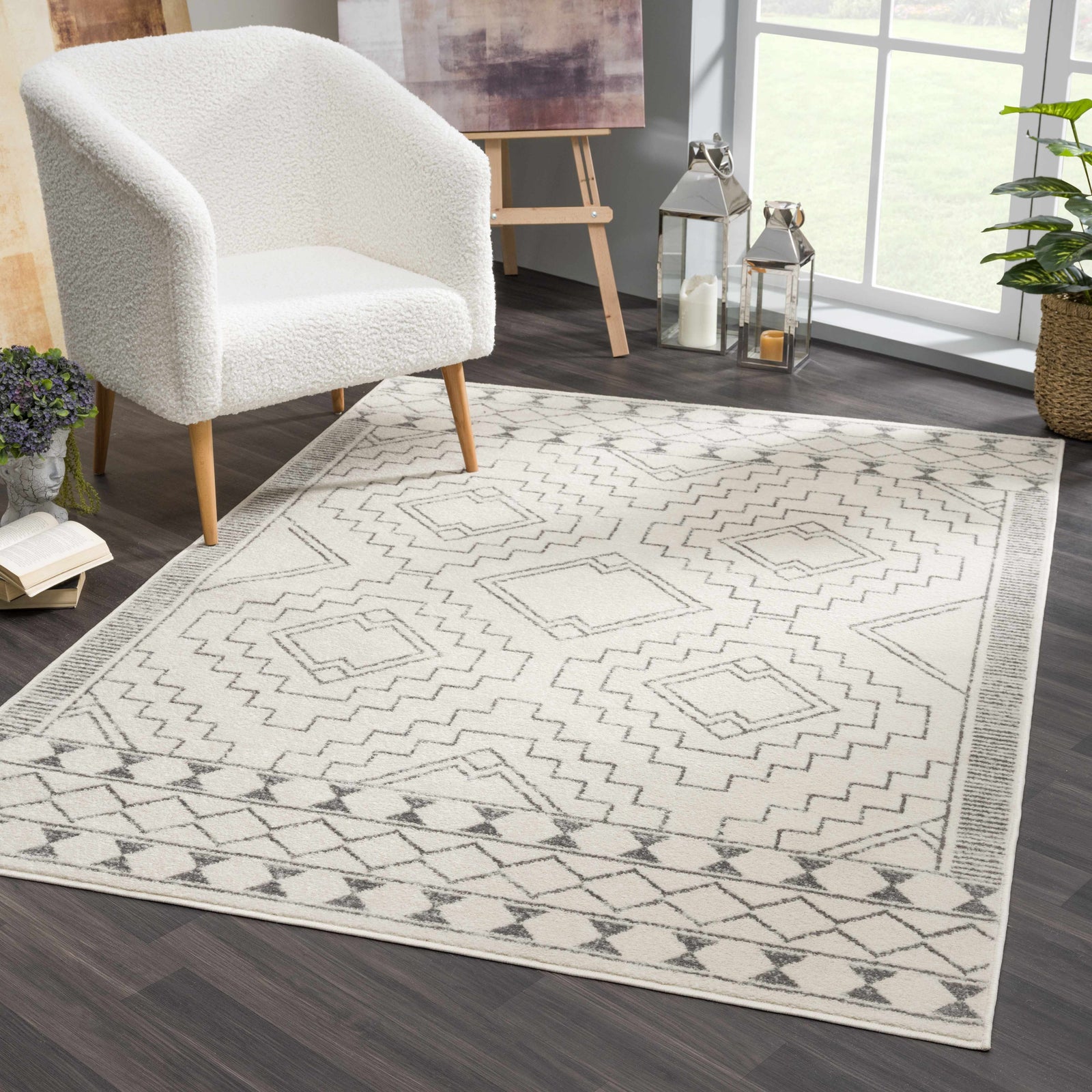Alfombra tribal color marfil KMRSH-4614 - Oferta