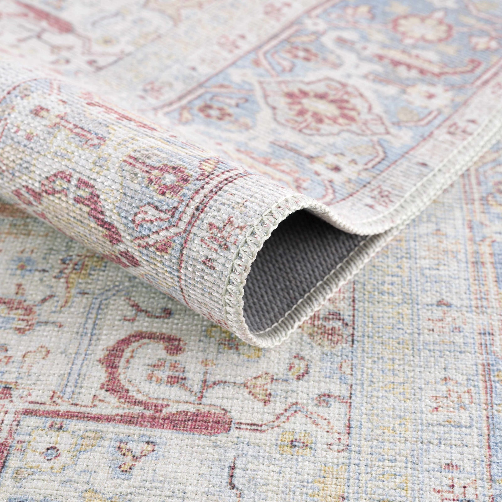 Alfombra lavable vintage Leeston en color crema óxido - Oferta