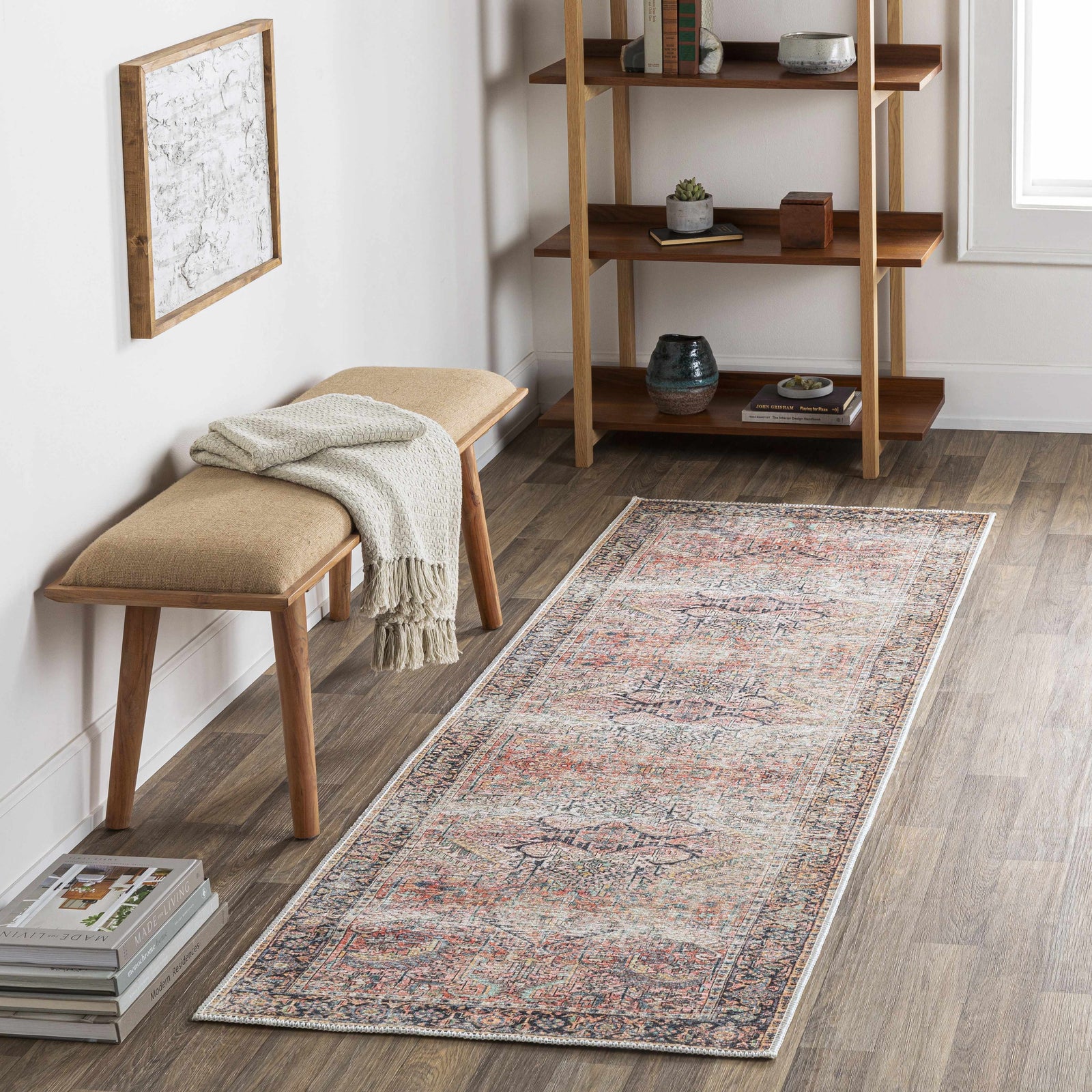 Alfombra desgastada lavable de color rosa Dunshaughlin - Oferta