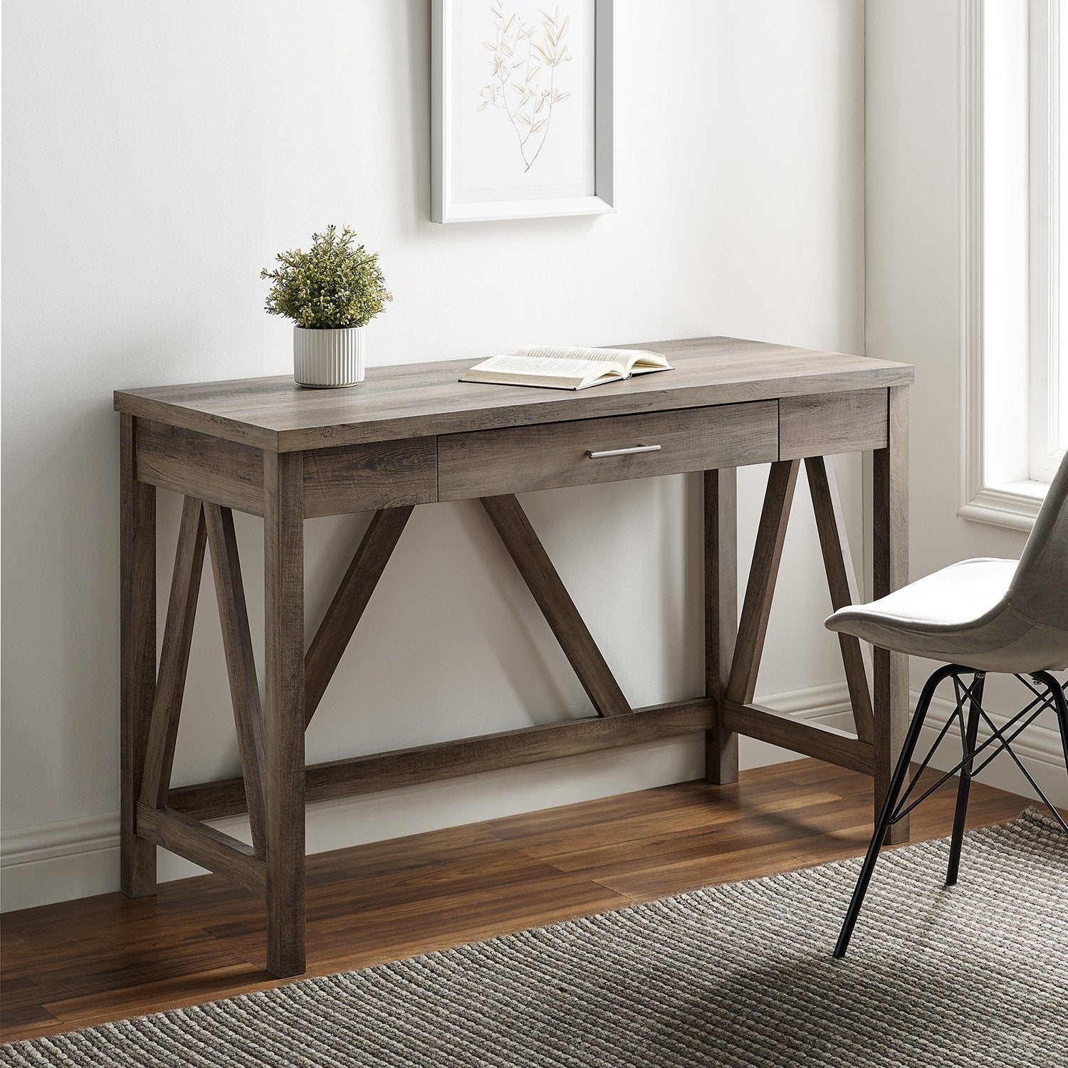Mesa consola de escritorio rústica con estructura en forma de A