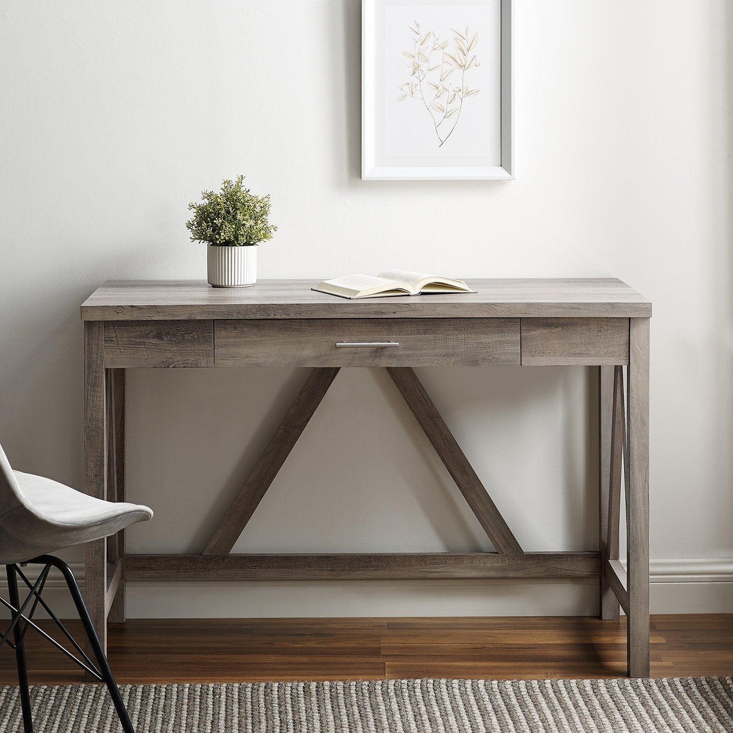 Mesa consola de escritorio rústica con estructura en forma de A