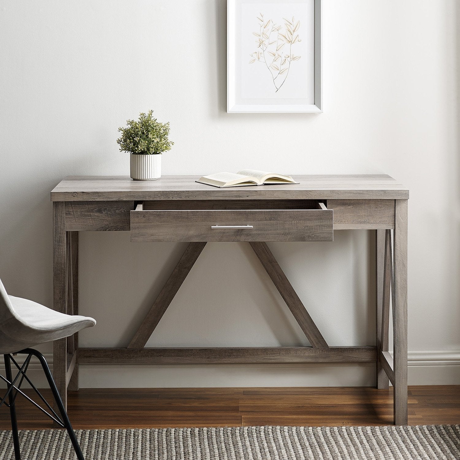 Mesa consola de escritorio rústica con estructura en forma de A