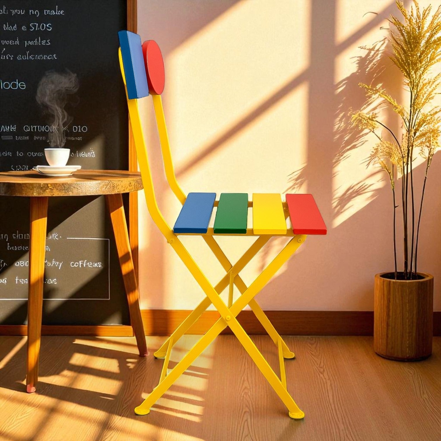 DemarForge Folding Chair 5500 - Colorful- Stackable - European Chestnut Wood Clear Coated Slats (Set of 2)