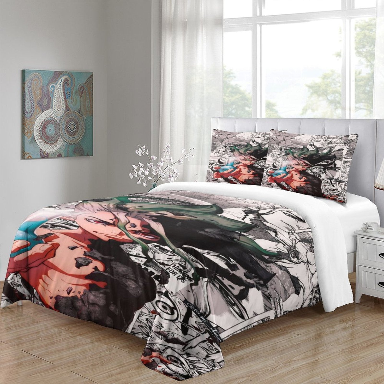 Juego de cama con funda de edredón y relleno de Dr Stone Hd Anime