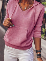 Drawstring V-Neck Hoodie with Front Pocket