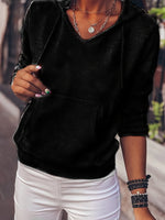 Drawstring V-Neck Hoodie with Front Pocket