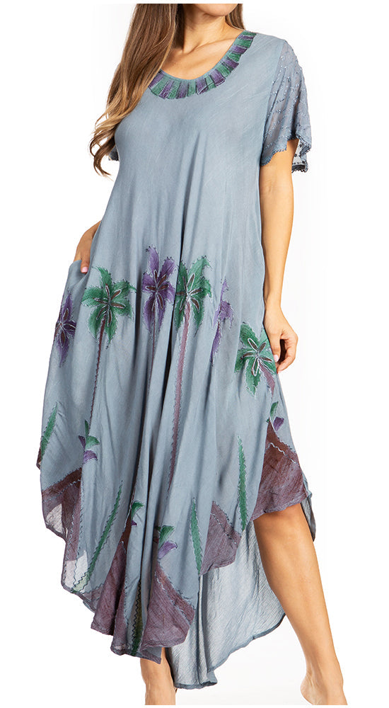 Sakkas Watercolor Palm Tree Tank Caftan Dress