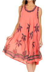 Sakkas Watercolor Palm Tree Tank Caftan Short Dress