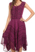 Sakkas Sundara Stonewashed Rayon Embroidered Mid Length Dress