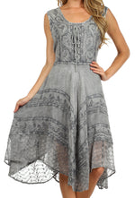 Sakkas Sundara Stonewashed Rayon Embroidered Mid Length Dress
