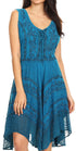 Sakkas Sundara Stonewashed Rayon Embroidered Mid Length Dress