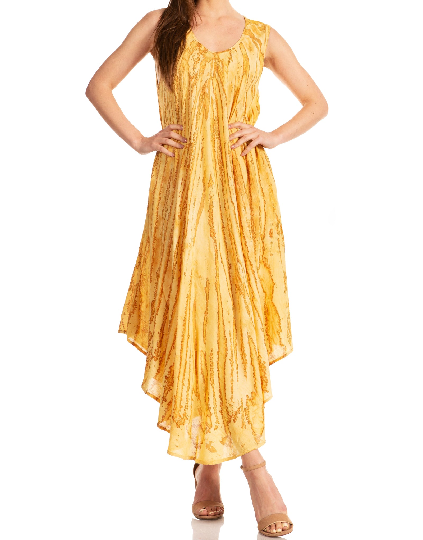 Sakkas Kara Long Draped Sleeveless Marbled Caftan Dress / Cover Up